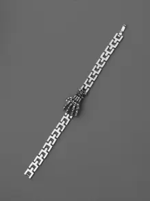 Aleación de pulsera de decoración de mano de esqueleto de hombres de moda y popular para vacaciones y para una apariencia elegante - Plateado - Ver 5