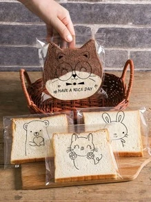 50 piezas Bolsas de pan con diseños de animales lindos, bolsas de embalaje autoadhesivas para hornear tostadas, bolsas de regalo con diseños de dibujos animados para fiestas, suministros para bodas y cumpleaños, decoraciones para el hogar y fiestas