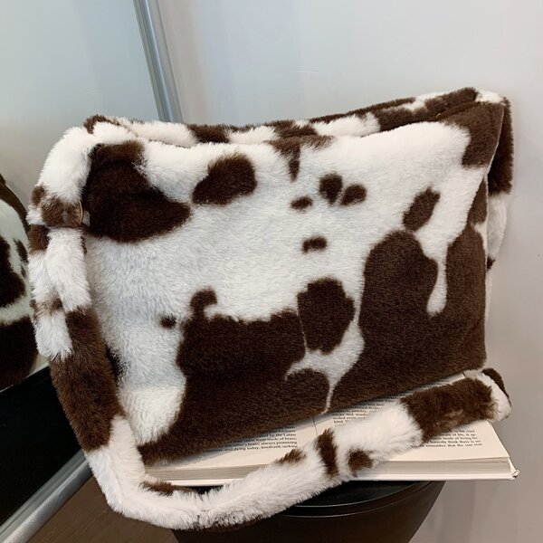 

Cow Pattern Fluffy Crossbody Bag, Brown
