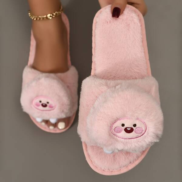 

Cartoon Graphic Fluffy Novelty Slippers, Pink