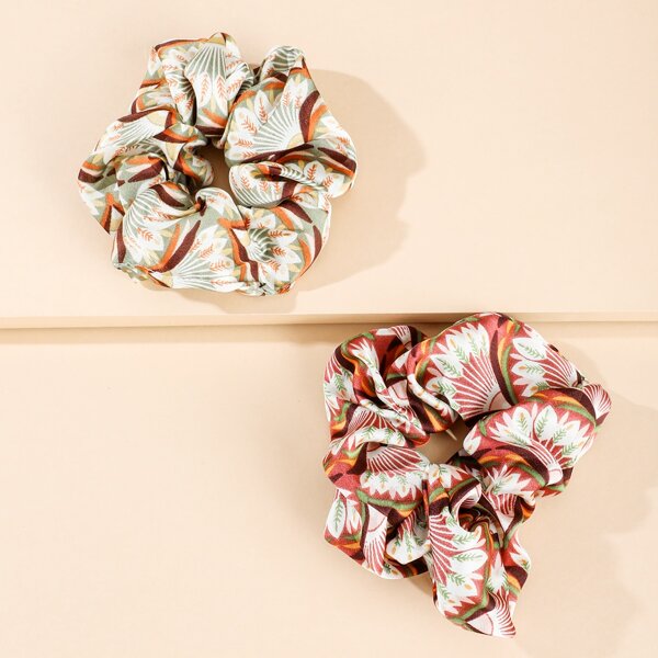 

2pcs Leaf Pattern Scrunchie, Multicolor