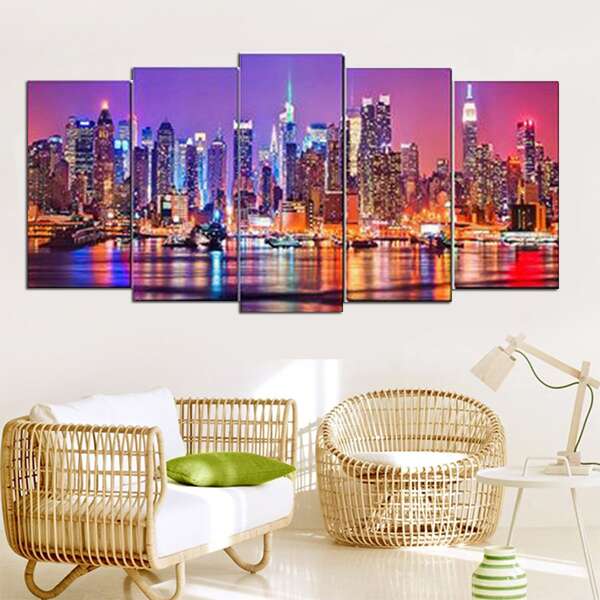 

5pcs Landscape Print DIY Diamond Unframed Painting, Multicolor