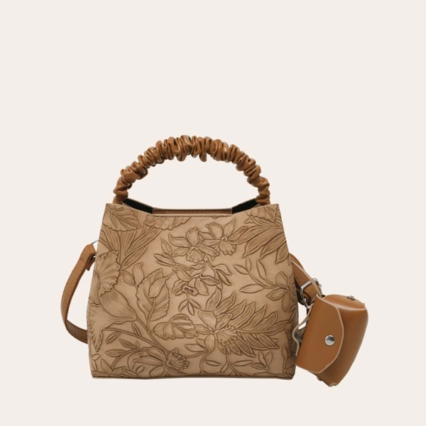 

Large Floral Pattern Satchel Bag, Khaki