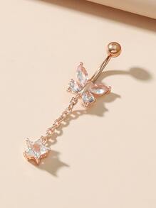 Anillo de ombligo con decoración de mariposa de circonita cúbica, joyería de piercing de cuerpo punk de moda unisex - Oro rosa - Ver 2