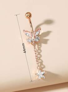 Anillo de ombligo con decoración de mariposa de circonita cúbica, joyería de piercing de cuerpo punk de moda unisex - Oro rosa - Ver 3