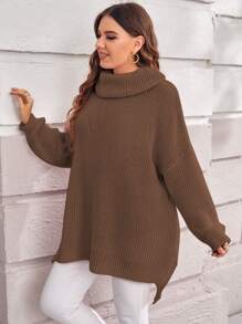 Calvaya Jersey de cuello cisne de hombros caídos