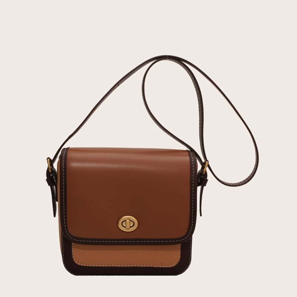

Twist Lock Flap Crossbody Bag, Brown