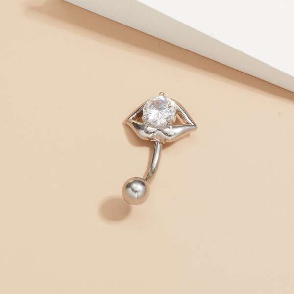 

Rhinestone Decor Navel Belly Ring, Silver