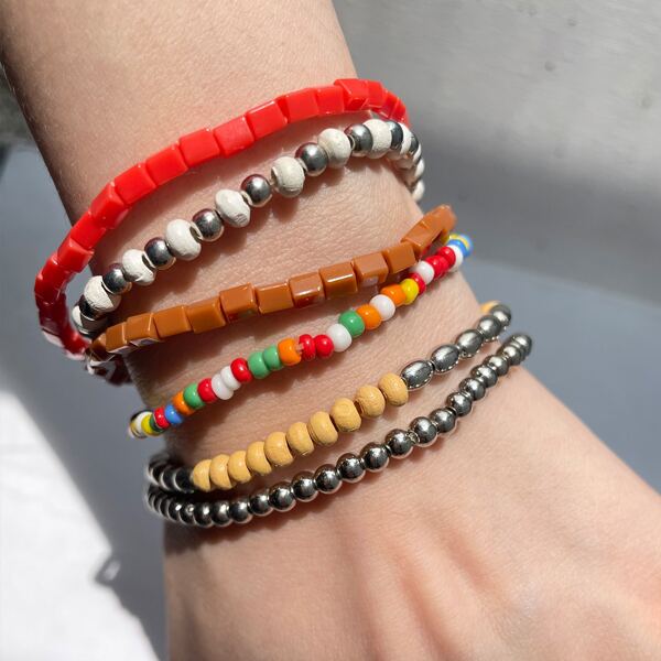 

6pcs Simple Beaded Bracelet, Multicolor