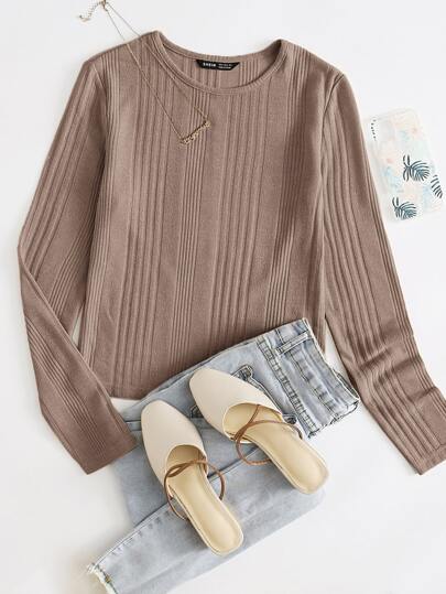 SHEIN EZwear Top tejido de canalé unicolor