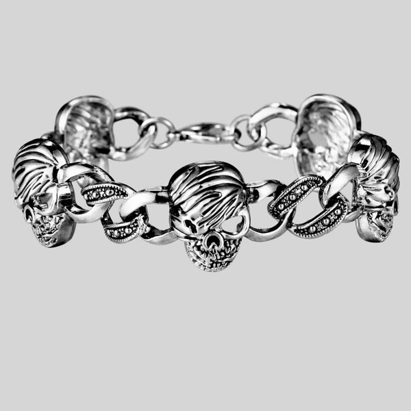 

Men Skull Decor Bracelet, Silver