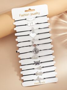 Niñas 12 piezas Pulsera con corazón & con diseño de mariposa - Plateado - Ver 1