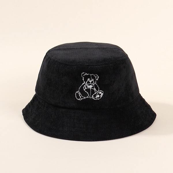 

Kids Bear Embroidered Bucket Hat, Black