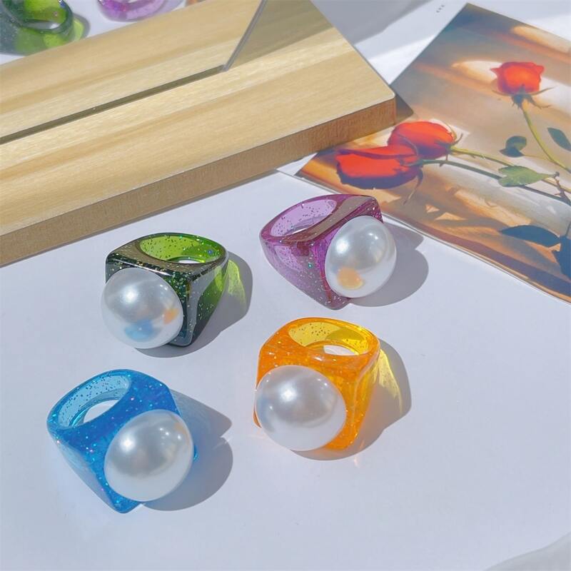 

4pcs Faux Pearl Decor Ring, Multicolor