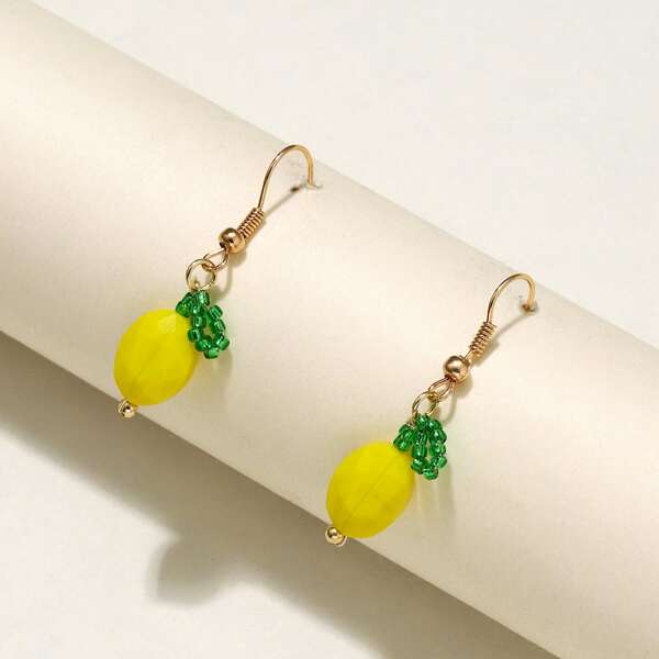 

1pair Beaded Drop Earrings, Yellow