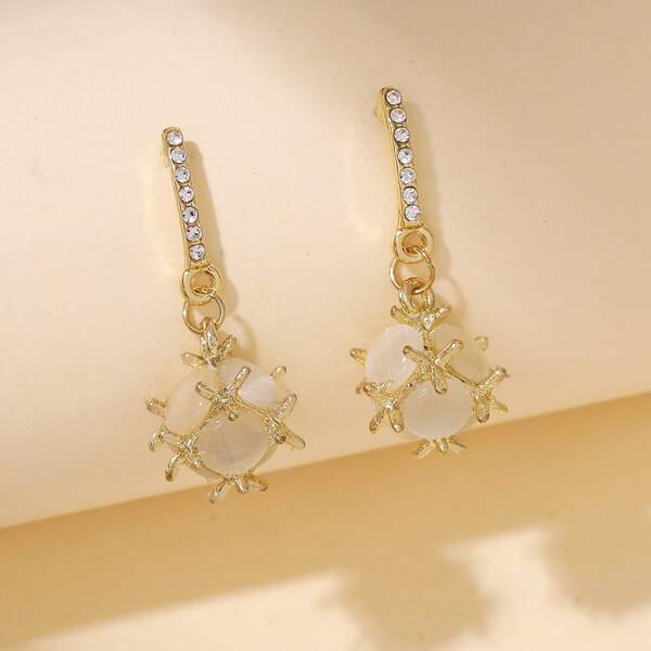 

Rhinestone Decor Drop Earrings, Gold