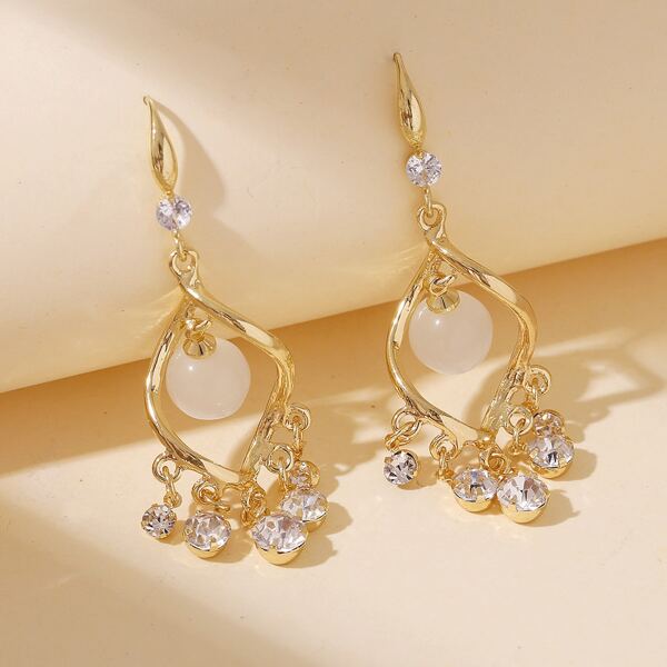 

Rhinestone Decor Drop Earrings, Gold