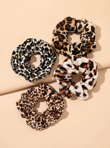 4pcs Leopard Pattern Scrunchie Casual,Leopard Print Scrunchies Hair Ties Scrunchy Hair Ties, Animal Print Ponytail Head Accessories - Multicolor - View 1