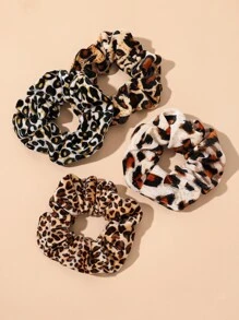 4pcs Leopard Pattern Scrunchie Casual,Leopard Print Scrunchies Hair Ties Scrunchy Hair Ties, Animal Print Ponytail Head Accessories - Multicolor - View 2