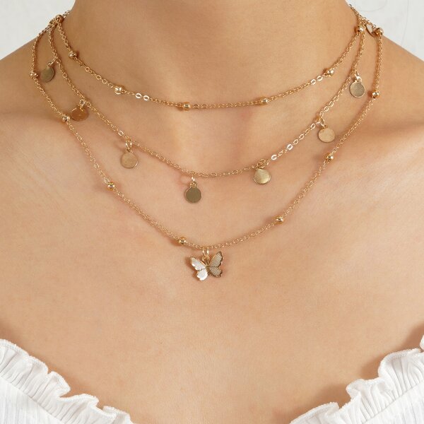 

Butterfly Charm Layered Necklace, Gold
