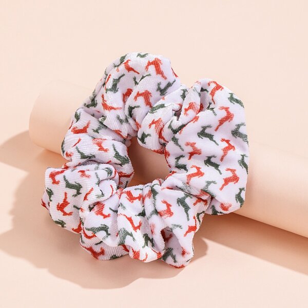 

Christmas Deer Pattern Scrunchie, White