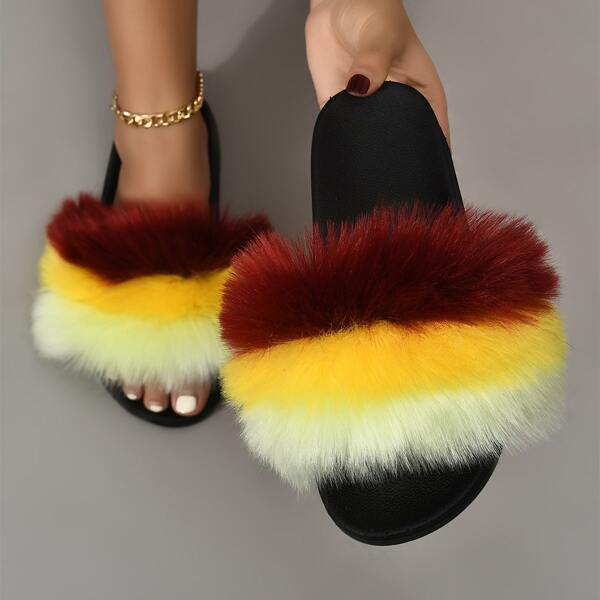 

Colorblock Fluffy Design Slides, Multicolor
