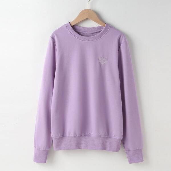 

Heart Print Drop Shoulder Sweatshirt, Purple