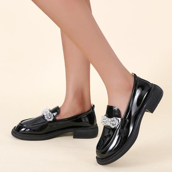 

Clear Bead Decor Flat Loafers, Black
