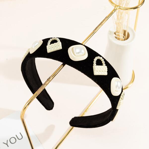

Faux Pearl & Bag Decor Headband, Black