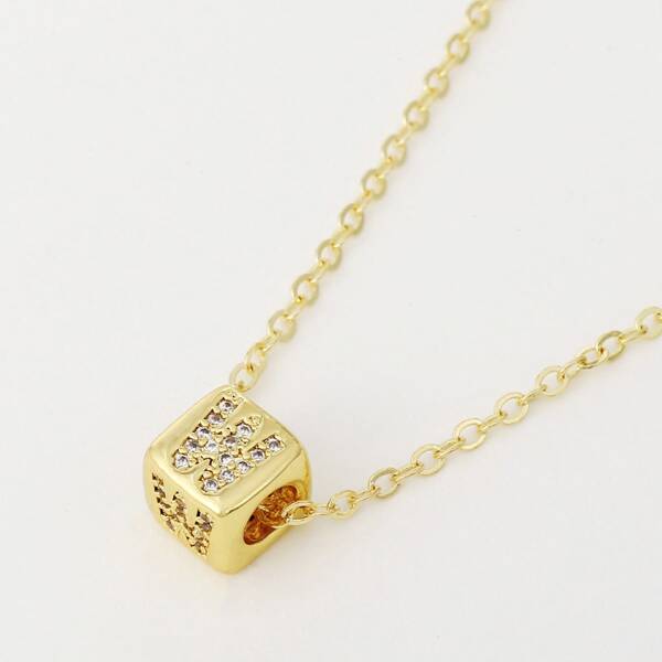 

Zircon Letter Decor Geo Charm Necklace, Gold