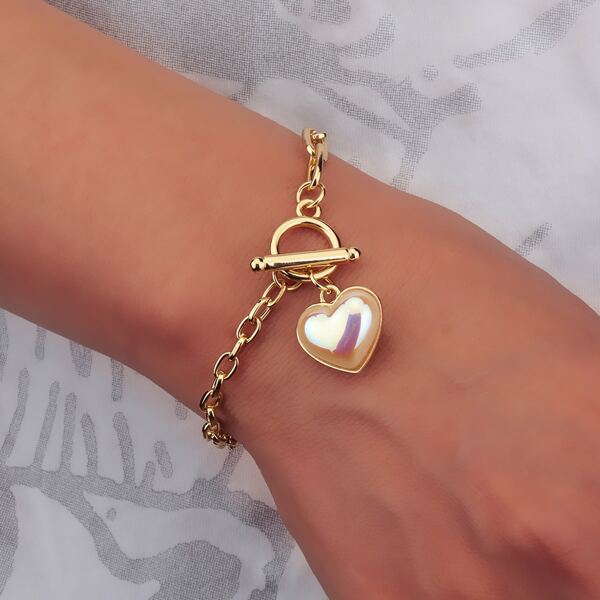 

Heart Charm Link Bracelet, Gold