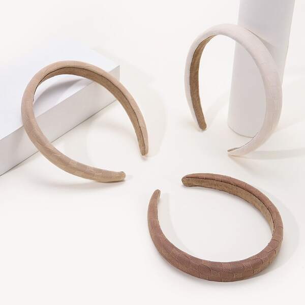 

3pcs Solid Padded Headband, Multicolor