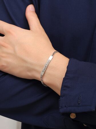 Brățară din oțel inoxidabil cu lanț cu detalii de litere pentru bărbați la modă și populară pentru cadou de bijuterii și pentru un aspect elegant