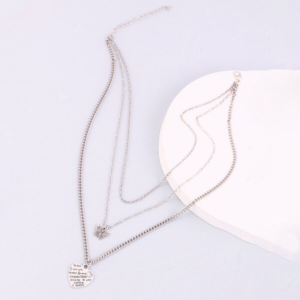 

Heart & Butterfly Charm Layered Necklace, Silver