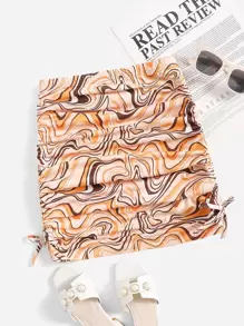 SHEIN Girls Allover Print Drawstring Ruched Skirt - Multicolor - View 1