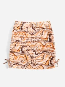 SHEIN Girls Allover Print Drawstring Ruched Skirt - Multicolor - View 2