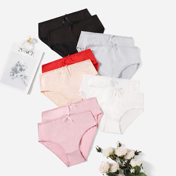 

10pack Plus Bow Decor Panty Set, Multicolor