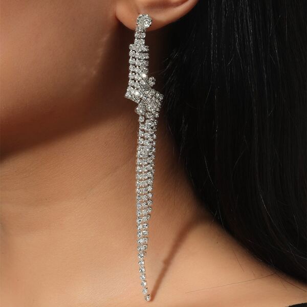

Rhinestone Tassel Decor Drop Earrings, Clear