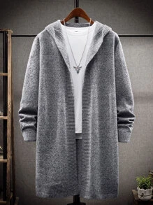Manfinity Homme Men Open Front Hooded Cardigan Without Tee - Grey - View 1