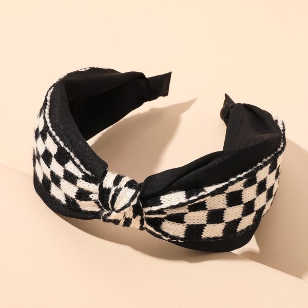 

Checkerboard Print Headband, Black and white