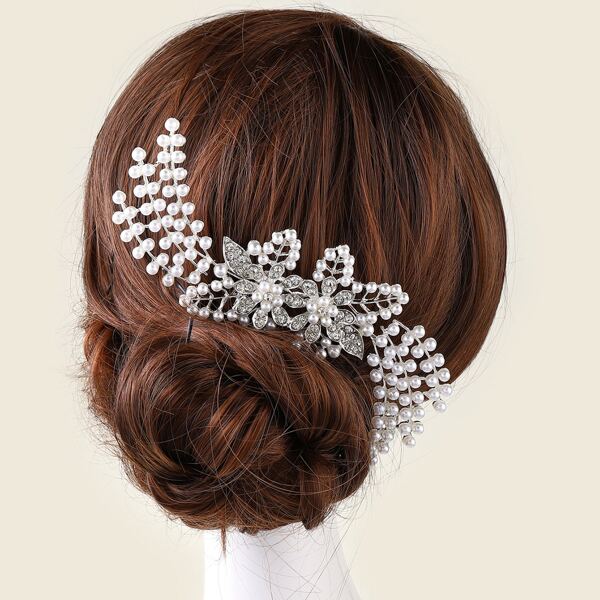 

Rhinestone Flower Decor Bridal Hair Pin, Silver