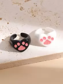 2 件爪子细节心形设计戒指情人节、妈妈、母亲、母亲节、礼物 - 彩色 - 查看 2