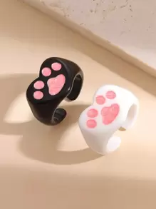 2 件爪子细节心形设计戒指情人节、妈妈、母亲、母亲节、礼物 - 彩色 - 查看 3