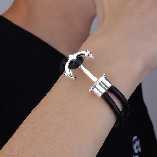 

Men Anchor Decor Bracelet, Black