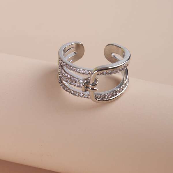 

Rhinestone Decor Cuff Ring, Silver