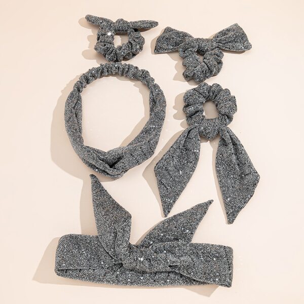 

5pcs Glitter Detail Hair Accessory Set, Grey