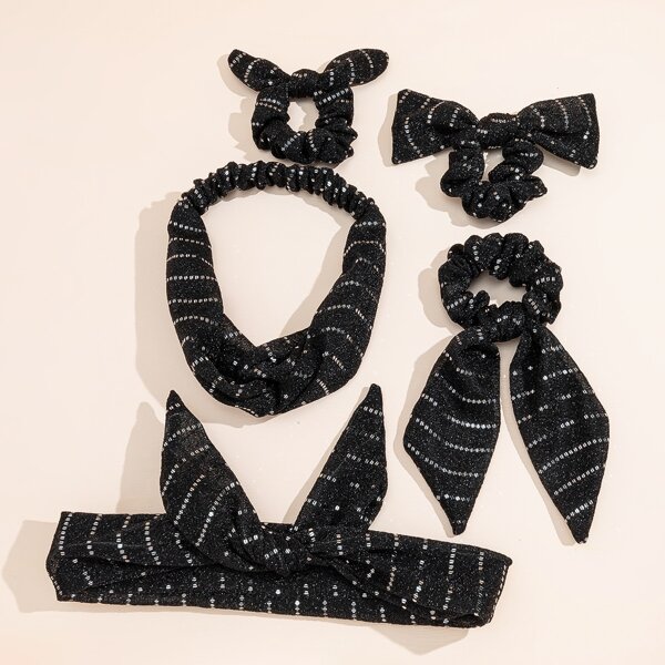 

5pcs Bow Decor Hair Accessory Set, Black