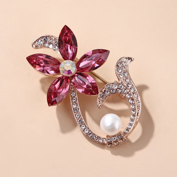 

Rhinestone Flower Decor Brooch, Rose gold
