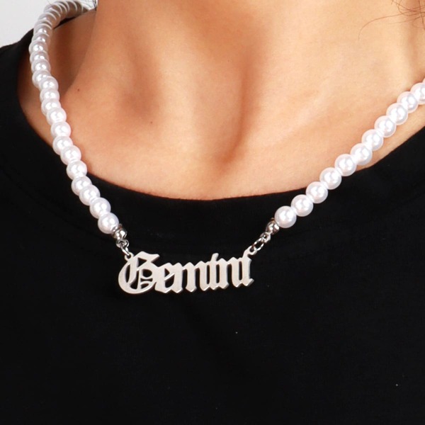 

Constellation Letter Charm Faux Pearl Beaded Necklace, Silver