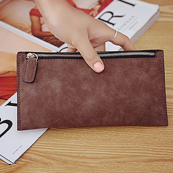 

Minimalist Zipper Long Wallet, Coffee brown